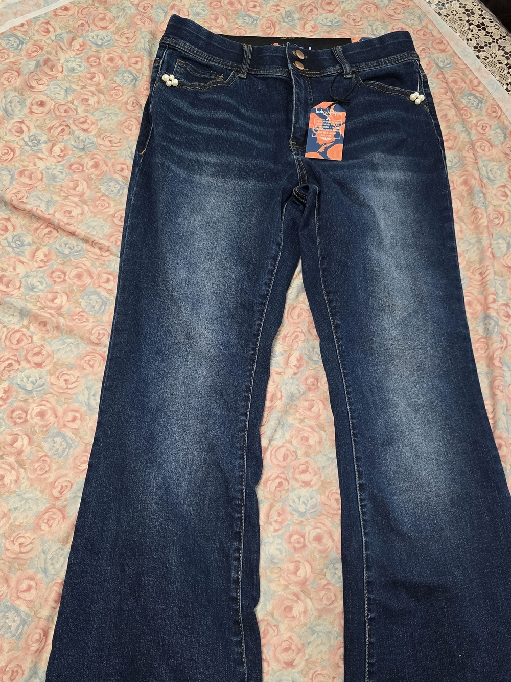 Women’s Dark Blue Flare Jeans with Subtle Fade